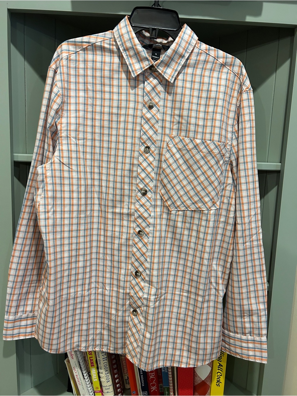 Duluth Trading Co Men's Plaid Button-Down Shirt in Orange and Blue